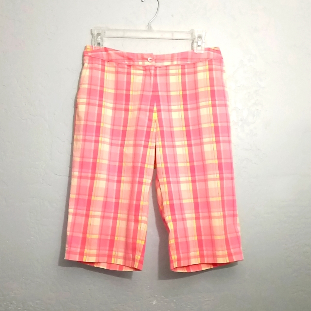 EP Pro Women's Golf Bermuda Shorts Yellow Pink Plaid Cotton Spandex Size 6